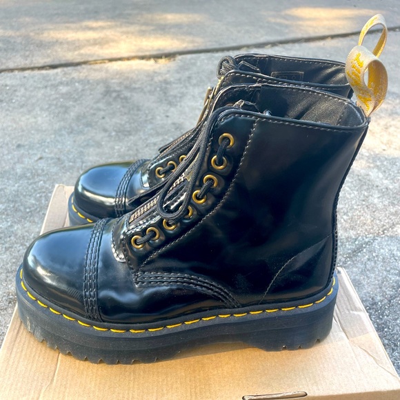 Dr. Martens Black Glossy Combat Boots with Chunky Sole - Picture 4 of 5